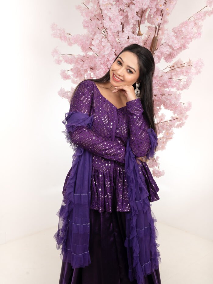 Lavender Dream Short Frock with Flare Set - Perfect for Mehndi Ceremony